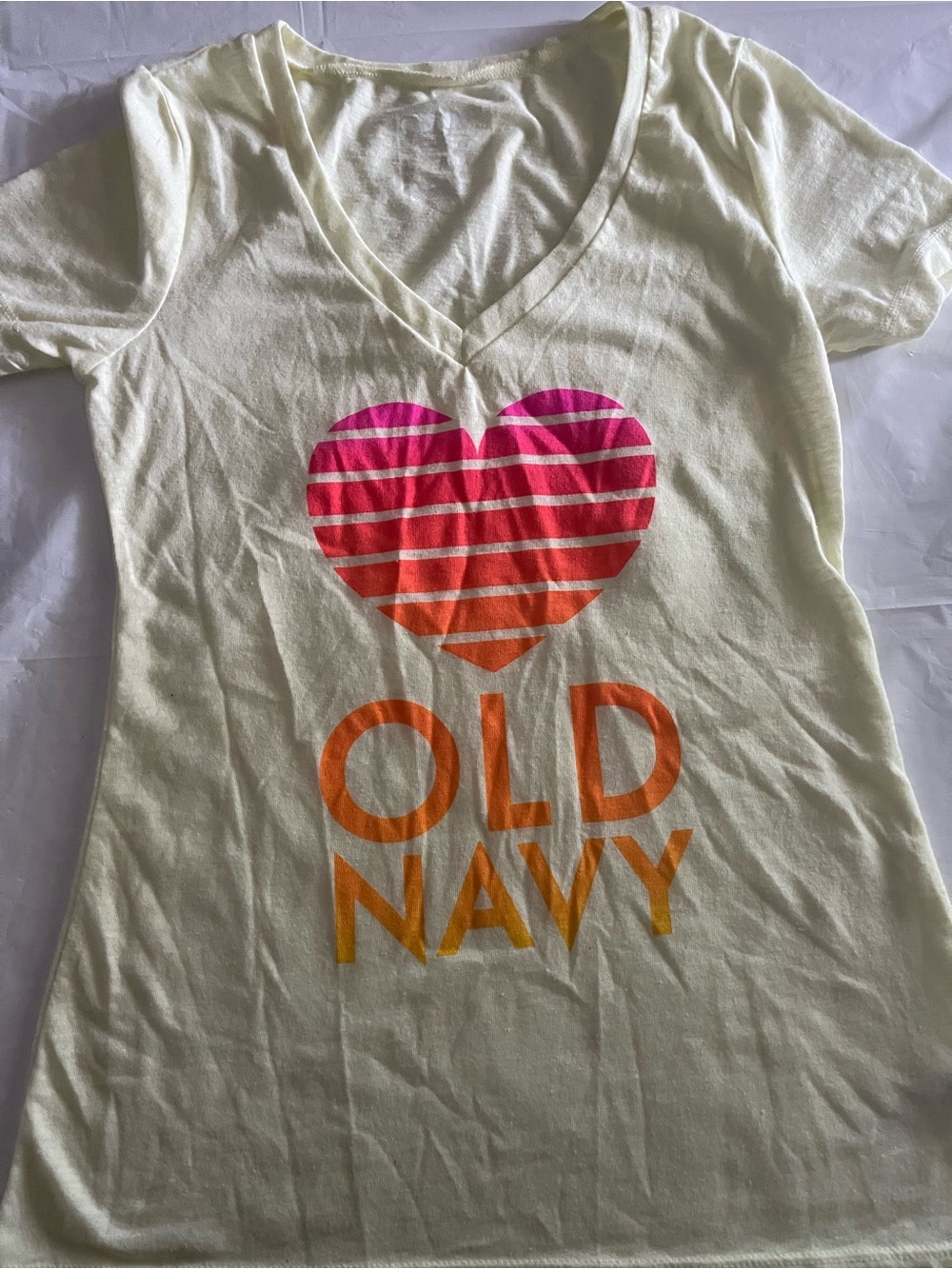 Old Navy Cream Short Sleeve Tee with Pink-to-Orange Heart Graphic